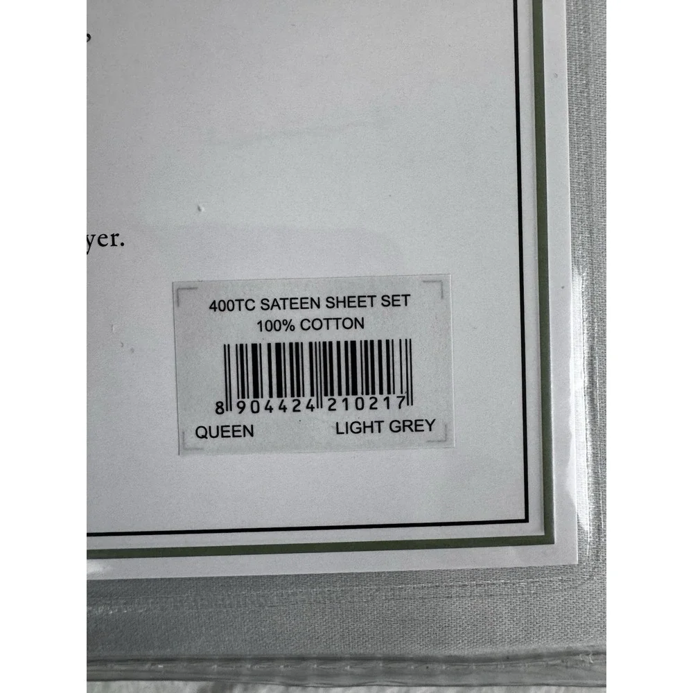 Stonehill Manor Light Grey Sateen Sheet Set Queen 400 Thread Count Cotton Luxury